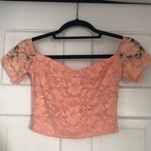 Salmon Pink Lace Crop Top